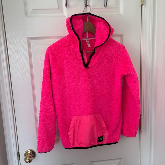 Calvin Klein Performance Neon Pink Sherpa Fleece Quarter Zip Hoodie Womens Large - Picture 2 of 5